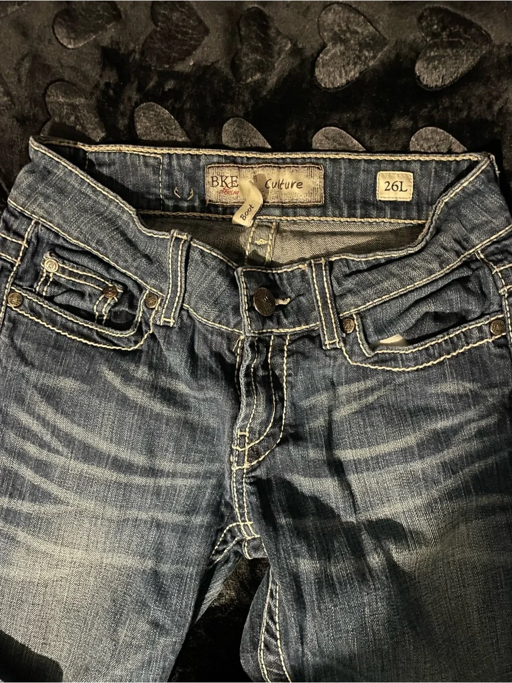 BKE Women's Bootcut Jeans in Faded Blue with Contrast Stitching